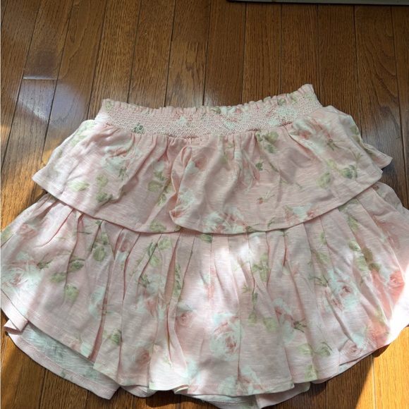 LoveShackFancy Pink Floral Ruffle Mini Skirt